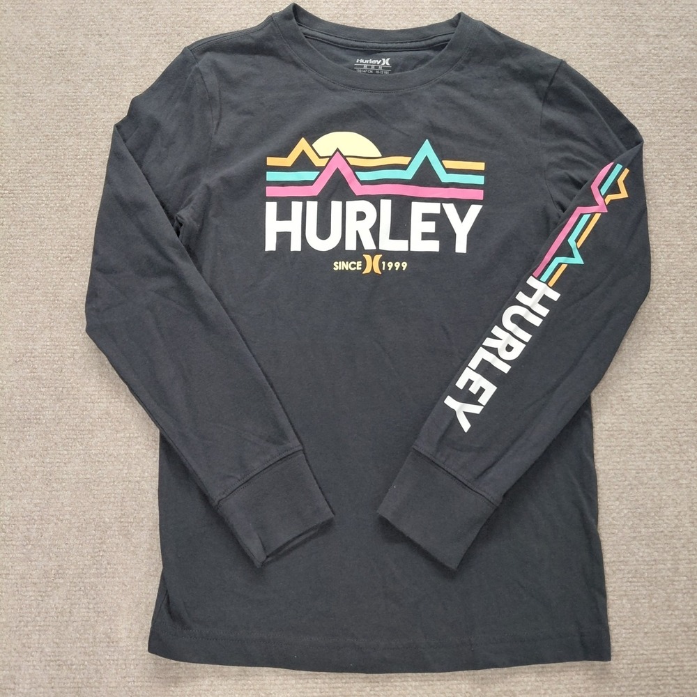 Hurley Boy's Youth MEDIUM Long Sleeve Black Coloful Graphic Long Sleeve Shirt